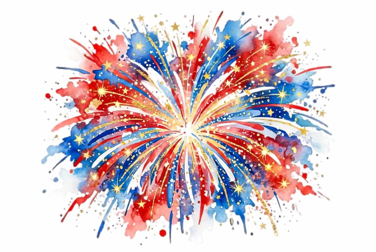 Watercolor colorful fireworks explosion burst Clipart