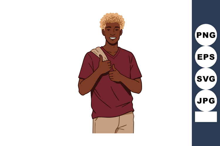 Young man with blond curly hair giving thumbs up wearing bur example image 1