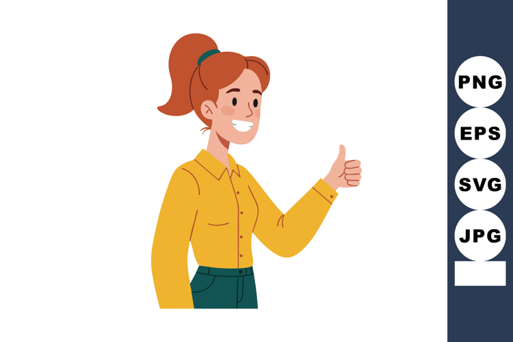 Young woman giving thumbs up positive gesture in casual yell