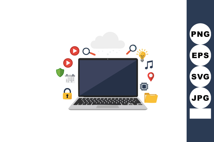 Laptop with digital icons cloud computing and multimedia tec
