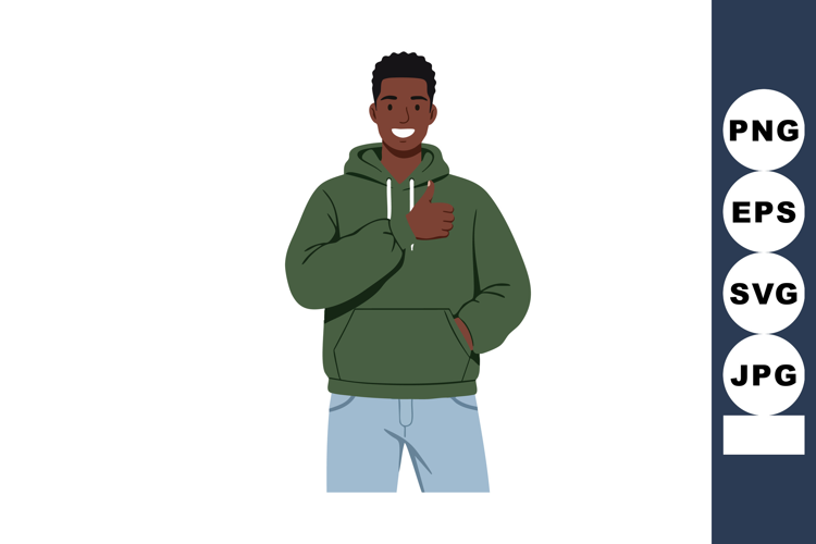 Young man wearing green hoodie giving thumbs up gesture smil
