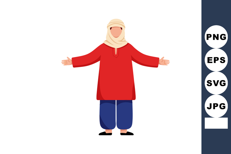Person wearing traditional clothing in red top and blue pant