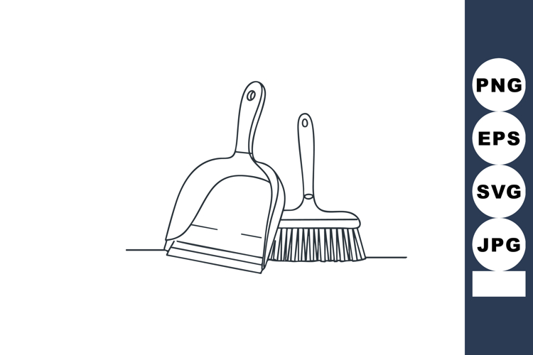 Dustpan and brush simple line art cleaning tools for househo