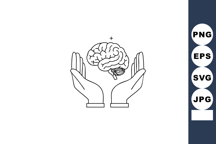 Brain protection concept with hands holding human brain vect