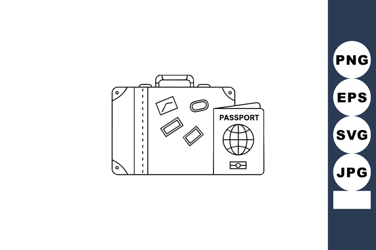 Suitcase with passport and travel stickers vector line art f example image 1