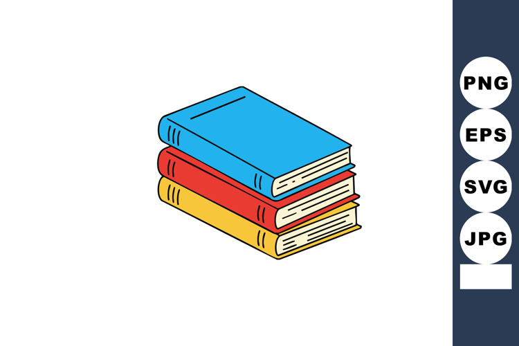 Stack of colorful books with blue red and yellow covers in s