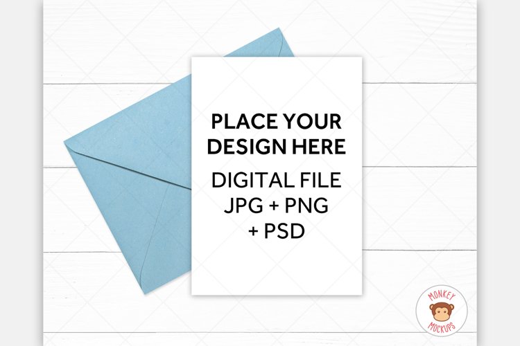Greeting Card Mockup 5x7 - Blue Envelope Invitation Mock Up example image 1