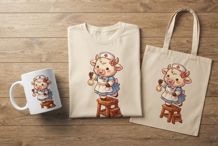 Chibi Nurse Cow Decorating Christmas Tree Ornament Art
