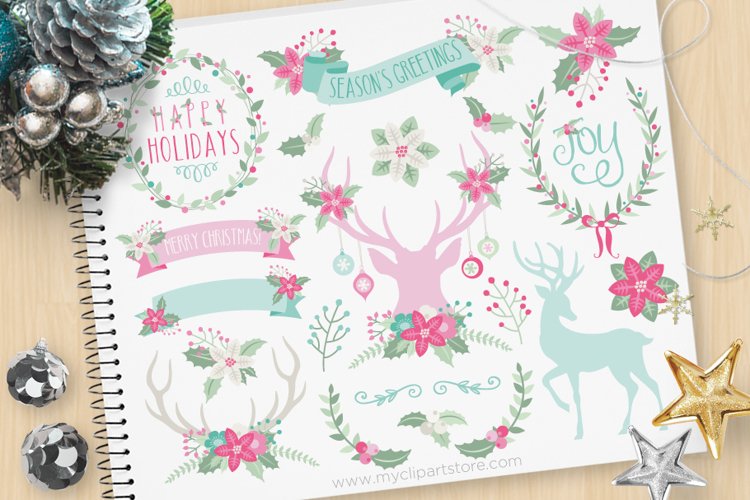 Rustic Christmas Elements 3, Reindeer - Vector Clip Art & SV example image 1
