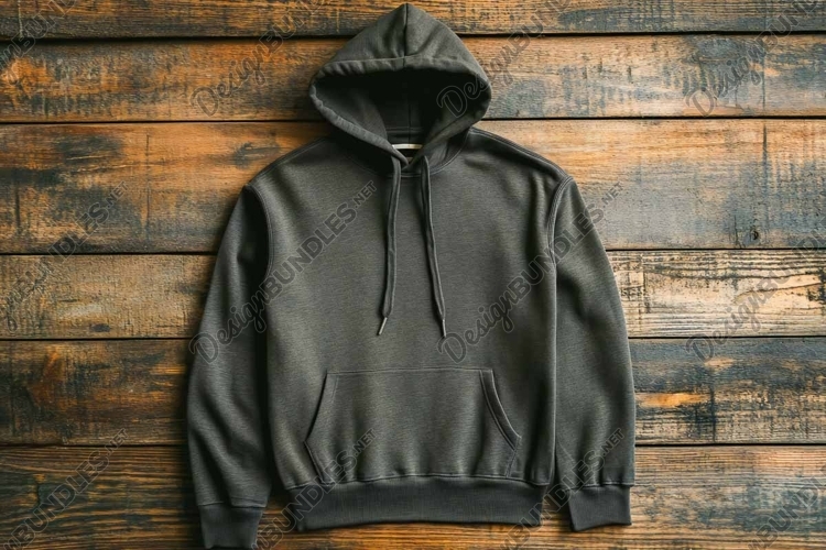 Gildan Black Hoodie Mockup on wood background