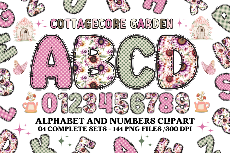 Cottagecore Alphabet png clipart, Garden letters doodle