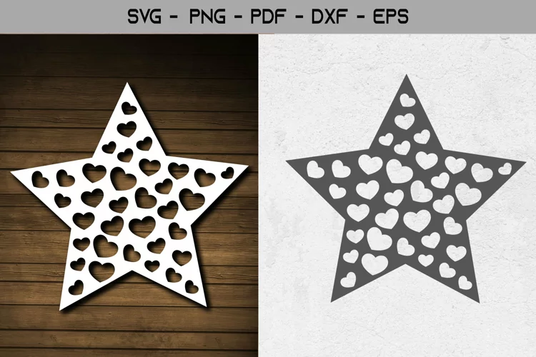 Heart Star Papercut SVG Template Design