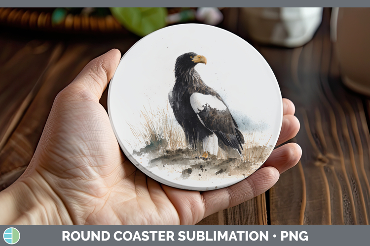 Stellers Sea Eagle Sketch Round Coaster Sublimation Design