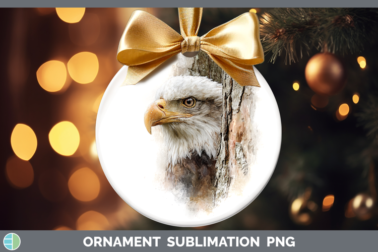 Bald Eagle Tree Peek Ornament Sublimation Design