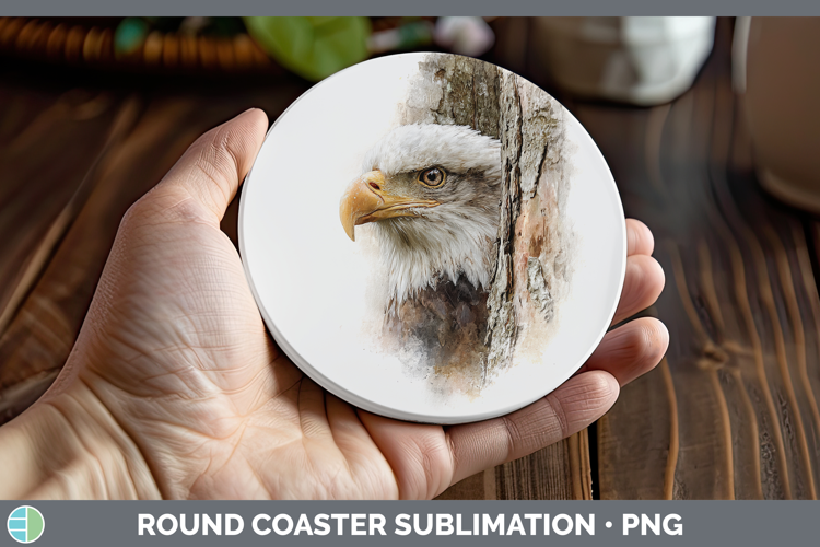Bald Eagle Tree Peek Round Coaster Sublimation Design