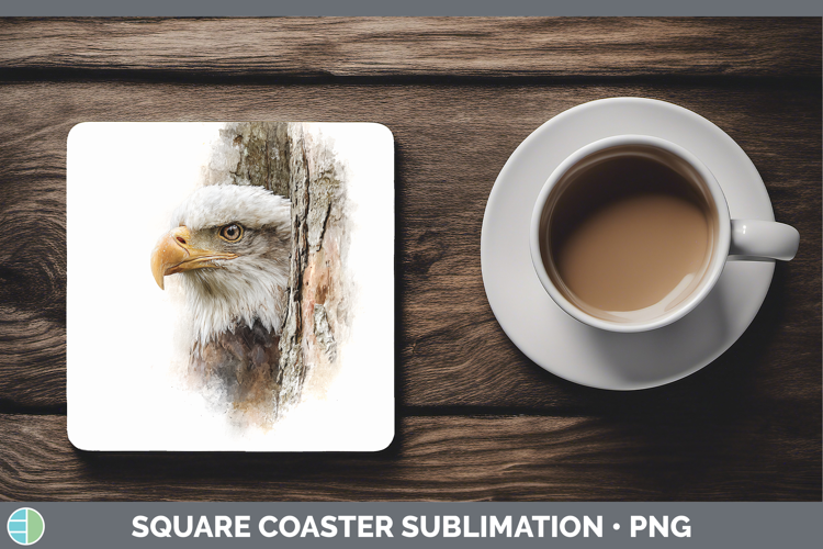 Bald Eagle Tree Peek Square Coaster Sublimation Design