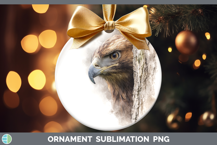 Golden Eagle Tree Peek Ornament Sublimation Design