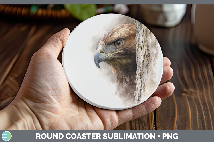 Golden Eagle Tree Peek Round Coaster Sublimation Design