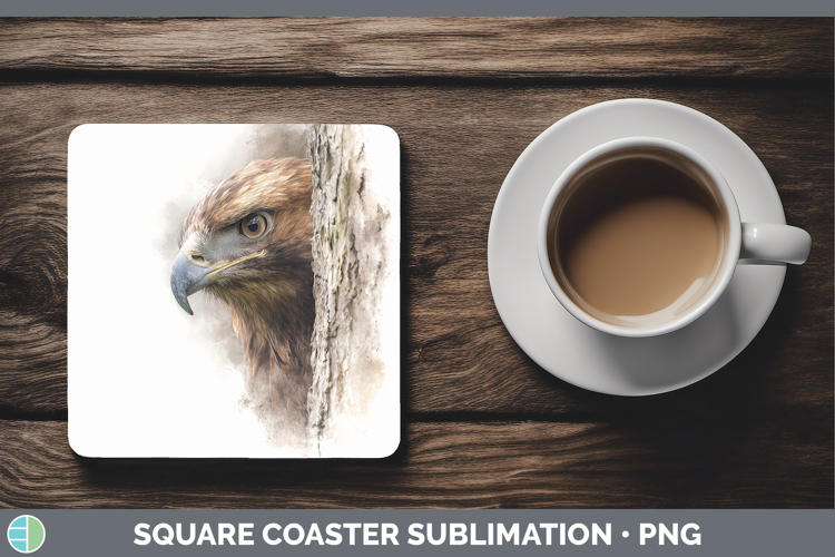 Golden Eagle Tree Peek Square Coaster Sublimation Design