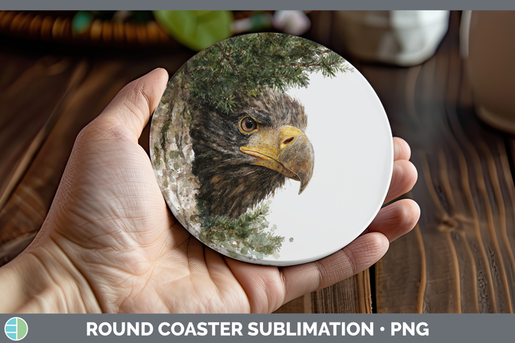 Stellers Sea Eagle Tree Peek Round Coaster Sublimation Desig