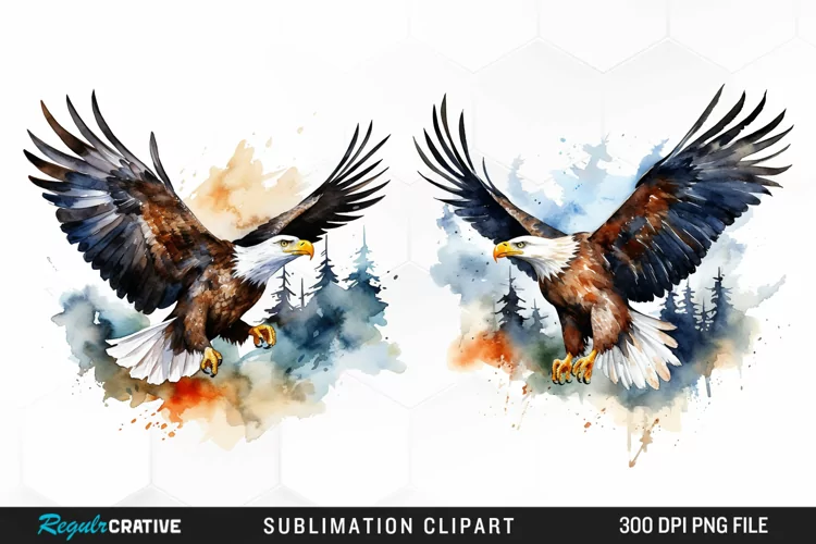 Watercolor Eagles Sublimation PNG Clipart