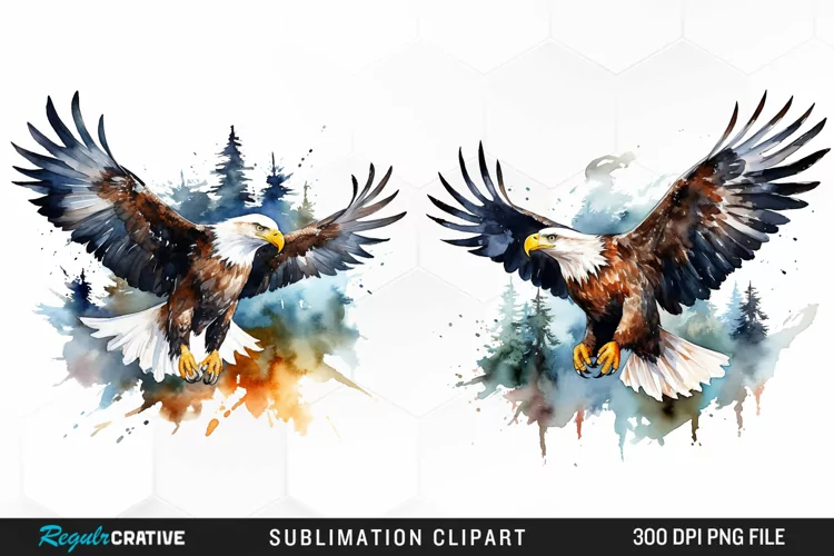 Watercolor Eagles Sublimation PNG Clipart