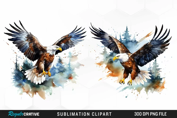 Watercolor Eagles Sublimation PNG Clipart