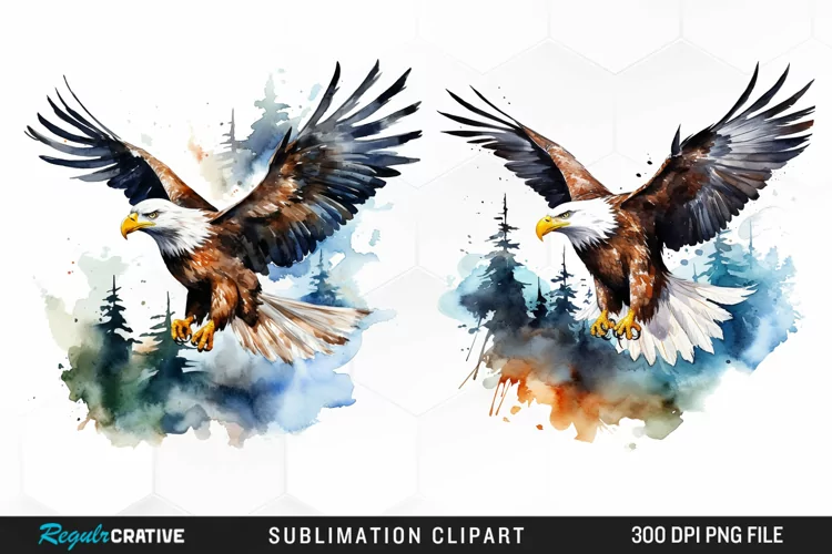 Watercolor Eagles Sublimation PNG Clipart