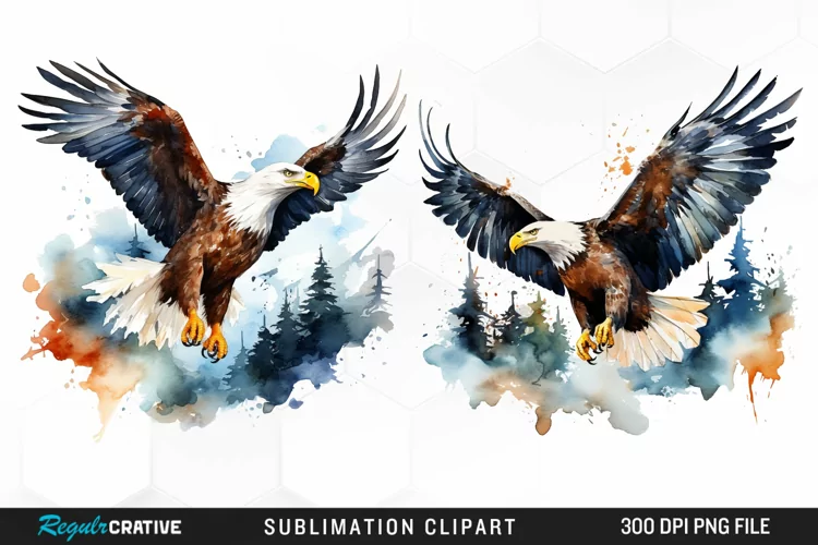 Watercolor Eagles Sublimation PNG Clipart