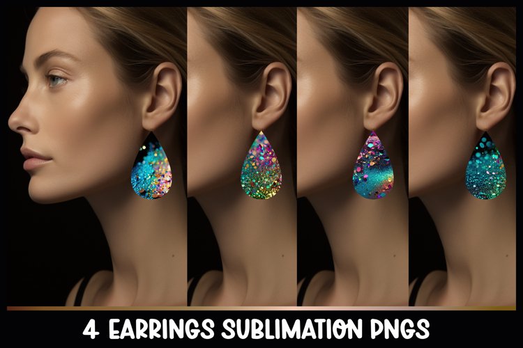 Tea Drop Glitter Colourful Earrings Sublimation I PNG