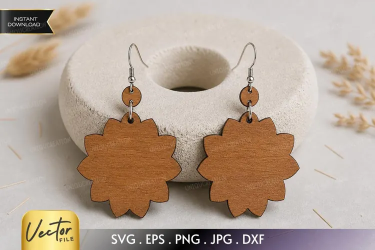 Sunflower Earring SVG Laser Cut File, Two-Piece Floral SVG