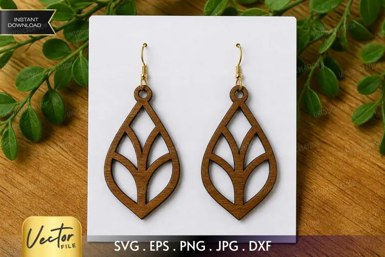 Leaf Earring SVG Laser Cut File, Botanical Filigree SVG