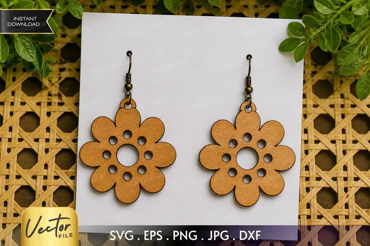 Daisy Flower Earring SVG Laser Cut File, Cutout Floral SVG