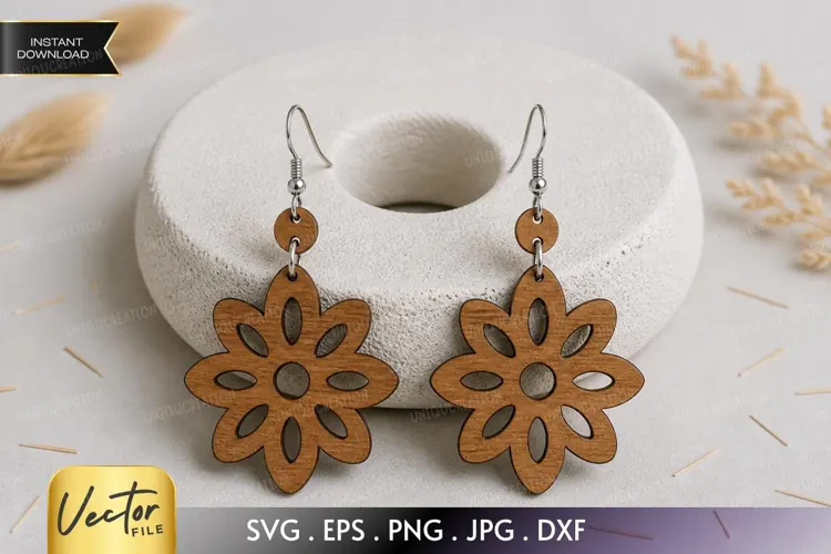 Flower Earring SVG Laser Cut File, Two-Piece Daisy SVG