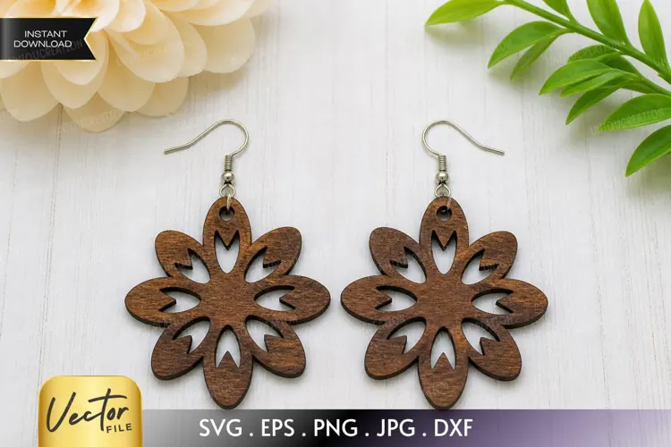 Flower Earring SVG Laser Cut File, Daisy Petal Cutout SVG