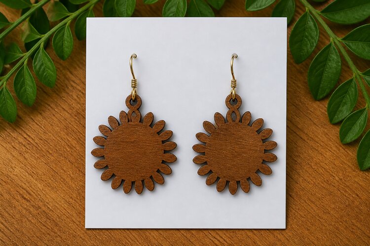 Sunflower Earring SVG Laser Cut File, Daisy Floral SVG example image 1