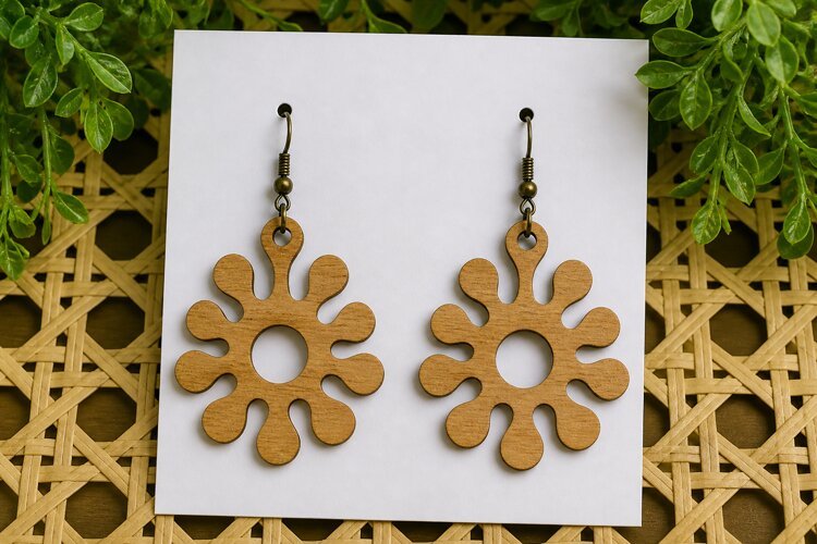 Retro Flower Earring SVG Laser Cut File, Sunburst SVG example image 1