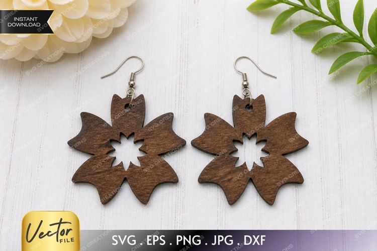 Star Petal Flower Earrings SVG | Floral Laser Cut File example image 1