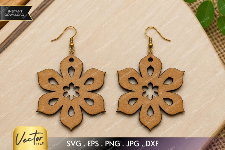 Decorative Flower Earrings SVG | Floral Cutout Laser File example image 1