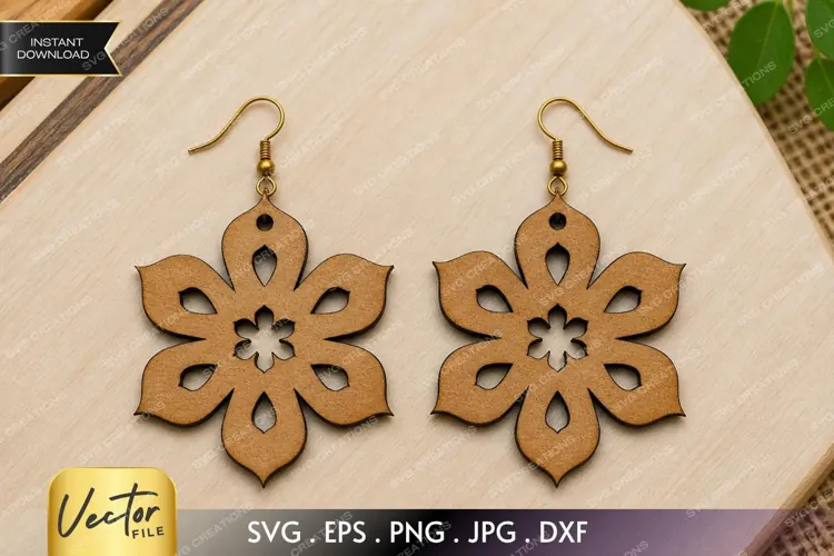Floral Cutout Earring SVG Laser Cut File, Boho