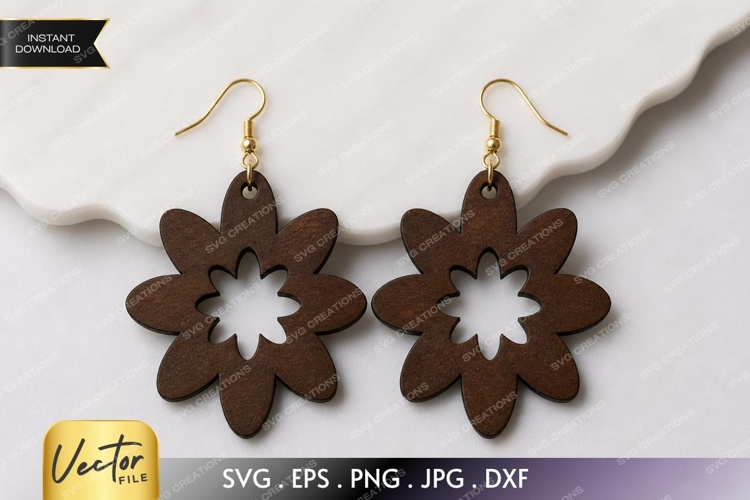 Flower Cutout Earrings SVG | Floral Center Laser Cut File example image 1