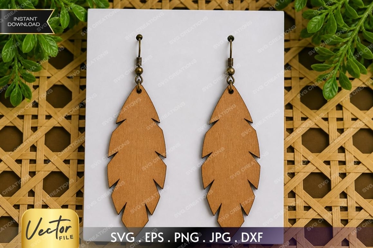 Minimal Leaf Earrings SVG | Simple Feather Laser Cut File example image 1