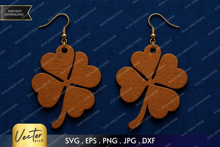 Four Leaf Clover Earrings SVG | Laser Cut Earring example image 1