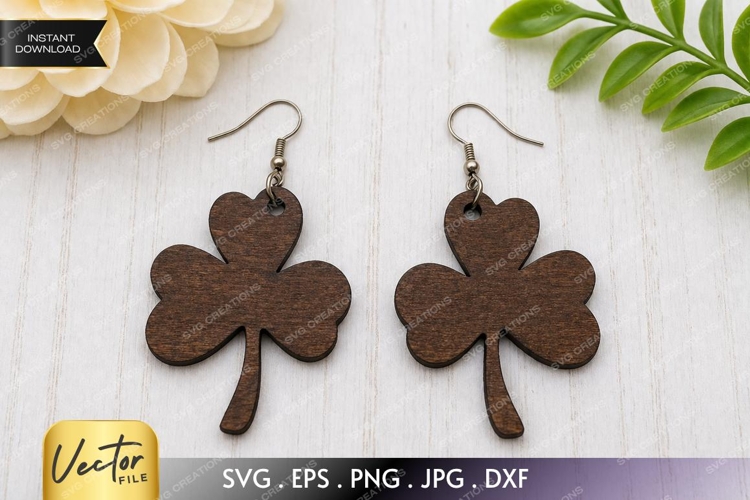 Simple Shamrock Earrings SVG | Minimal Clover Laser Cut File example image 1