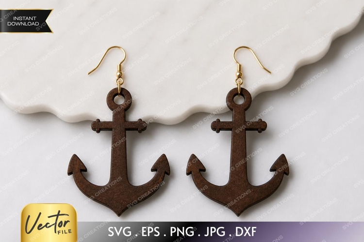 Anchor Earrings SVG | Nautical Jewelry Laser Cut File example image 1