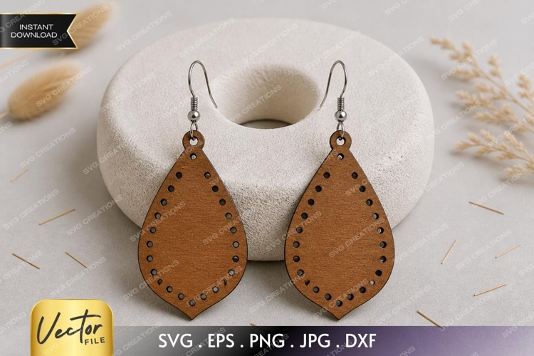 Perforated Teardrop Earrings SVG | Laser Cut Earring example image 1