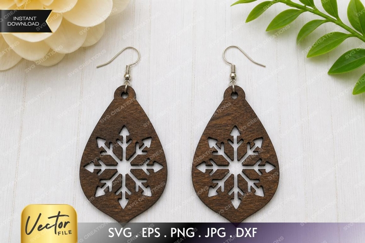 Snowflake Teardrop Earrings SVG | Winter Laser Cut File example image 1