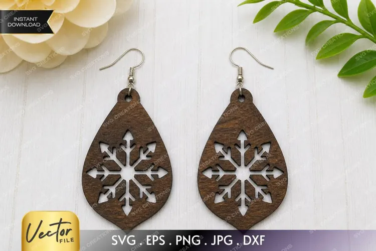 Snowflake Teardrop Earring SVG Laser Cut File