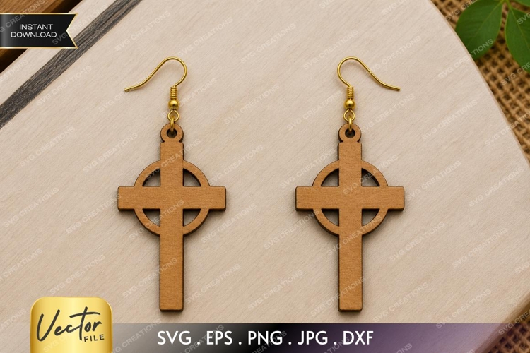 Celtic Cross Earrings SVG | Laser Cut Earring example image 1