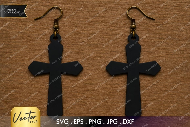 Simple Cross Earrings SVG | Laser Cut Earring example image 1